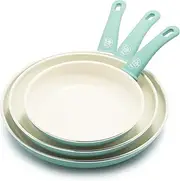 GreenLife Soft Grip Healthy Ceramic Nonstick 20, 26 & 30cm Frying Pan Skillet Set, PFAS-Free, Dishwasher Safe, Turquoise