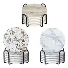 6x Ceramic Coaster with Holder Drink Coasters for Wooden Table Dining Room