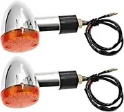 VIKKSAER 2Pcs Motorcycle Bullet Front Turn Signal Lights, Amber Chrome Turn Signal Indicator, Replacement for Honda Kawasaki Suzuki Yamaha