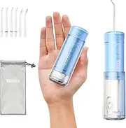 Water Flosser Mini Cordless Portable: 5 Modes Water Dental Floss with Telescopic Water Tank, 6 Tips, IPX7 Waterproof Oral Irrigator for Teeth Cleaning Gums,Orthodontic,Braces Dental Care (Sky Blue)