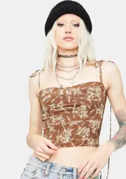 Mocha Pretend Ur Mine Floral Crop Top