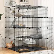 Advwin Large 4 Tier Cat Cage, Pet Playpen Cat Kennel, Indoor DIY Cat Enclosure with Extra Large Hammock for 1-3 Cats, 106 x 106 x 141 CM