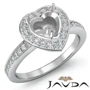 Heart Semi Mount Halo Pave Setting Diamond Engagement Ring 18k White Gold 1Ctw