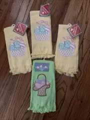 NOS Vtg Set of 4 Cecil Saydah Easter Spring Fingertip Towels Embroidered NEW NWT