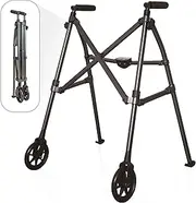 Space Saver Walker, Lightweight Folding 2 Wheel Travel Walker for Seniors with Fixed Wheels, Black Walnut