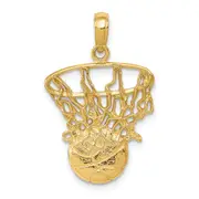 14k Yellow Gold Swoosh Basketball and Net Pendant