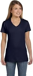 [Hanes] S04V Ladies' 4.5 oz, 100% Ringspun Cotton Nano-T V-Neck T-Shirt, Deep Navy, Medium