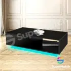 Modern LED Light Coffee Table Wooden Storage Shelf Cabinet with 1 Drawer Black