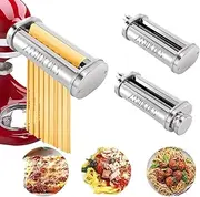 Stainless Steel Pasta Attachment with Cleaning Brush for Kitchenaid Food Processor, Pasta Roller and Cutter for Kitchen Aid, Pasta Machine, 3-Piece Pasta Set, Pasta Maker, Waterproof with Brush