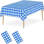 Blue and White Checkered Tablecloth, 2 Pcs 54 ×108 Inches Rectangle Gingham Table Cloths Disposable Plastic Picnic Table Cover for Indoor Outdoor Picnic, Camping, Dining, Birthday Party Decoration