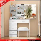Dressing Table with LED Sliding Mirror Large 6 Drawers and Stool Vanity Desk Set