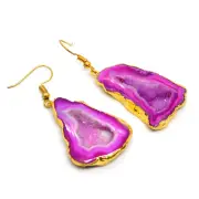 Druzy Geode Earrings Gold Electroplated Handmade Gemstone Jewelry JP11101