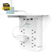 Wall Outlet Extender with Surge Protector, 6 AC Outlets, Shelf, 2 USB & USB C Ch