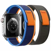 2X Trail Loop Wristband For Apple Watch 8 /7 /SE /6 /5 /4 /3 /2 /1 Ultra Strap Wrist Band 38mm 40mm 41mm- Black/Grey + Navy blue/Orange