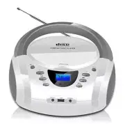 CD Player Portable Boombox with FM Radio/USB/Bluetooth/AUX Input and White