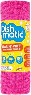 [Dishmatic] Tear N' Wipe Microfibre Cloths – 10 Pack, Reusable & Machine Washable, 99% Bacteria Removal, Multipurpose for Dusting, Cleaning, Drying & Spills – Eco-Friendly Paper Towel Alternative