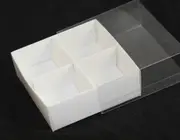 100 Pack of White Chocolate Sweet Retail Shop Store Product Box - 4 Cavity bay 4x4x3cm Compartments - Clear Slide On Lid - 8x8x3cm