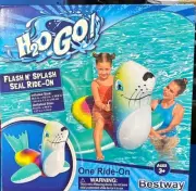 H2O GO Flash N' Splash Seal Shape Ride-On Pool Float Inflatable 55x43x36” NEW