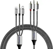 Meamaz 6.56FT MFi Certified 5-in-1 RCA Cable,Male to 2 RCA Male 3.5mm Audio Cable,Aux Cable Hi-Fi DAC Chip,iPhone Lightening Cable, Audio Player Mixer Power Amplifier Speaker Home Theater Subwoofer.