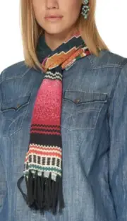 DOUBLE D RANCH SCARF Multicolor Western Print-Fringe Trim-New $75