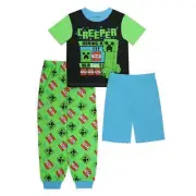 3 PC Minecraft Creeper Pajamas Set Shorts T Shirt Pants Boy 6 8 10 12 M L Zombie