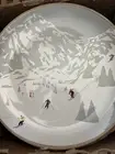 4 West Elm Alpine Skiers Stoneware Salad Plates Christmas ski skiing New in box