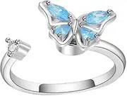 [BESTYASH] Women's Ring Adjustable Butterfly Open Ring Crystal Statement Ring Small Ring for Girls Women Birthday Present