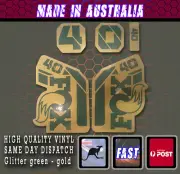 FOX style Factory 40 Fork Decals Hand layed - Glitter green on satin gold Vinyl