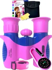 Kids Binoculars 8x21 Pink- Girls Age 3-12, Shock Proof 8X21, Pink/Blue