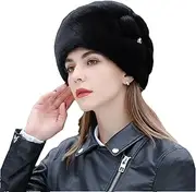 [Hcclijo] Women's Fur Hat Winter Fluffy Mink Fur Hat Women's band Outdoor Winter Hat Ski Hat Warm Hat