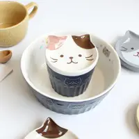 在飛比找ETMall東森購物網優惠-DearDali日式可愛貓咪餐碗耐高溫陶瓷釉下彩浮雕貓咪小魚
