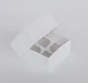 4 Regular Cupcake Boxes with Clear Window - Gloss White