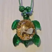 (GREEN) ACRYLIC TURTLE / OCEAN BEACH Pendant Charm Adjustable Rope Necklace