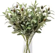 6pcs Artificial Plants Greenery Olive Branches Decor Artificial Leaves Olive Branch Fake Olive Greenery with Berry Stems Faux Branches for Vase Home Decor Table Centerpieces Festival Decoration