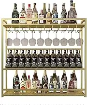 Wine Rack,Wrought Iron Wine Cabinet,Wall Mounted Rack (with Hanging Wine Glass Rack) Suitable for Living Room Wall(80x25x100cm)