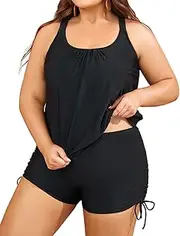 [Aqua Eve] Plus Size Tankini with Shorts Two Piece Swimsuits for Women Blouson Tummy Control Bathing Suits