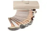 BOOC 24pcs Premium Cosmetic Makeup Brush Set for Foundation Blending Blush Concealer Eye Shadow, Cruelty-Free Synthetic Fiber Bristles, Travel Makeup bag Included, Champagne