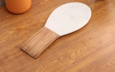 Handmade Vintage Indian White Marble & Wooden Spoon Rest Kitchen Tool,