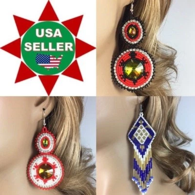 Handcrafted Native Style Beaded Multi-Color Turtle Dangle Fashion Hook Earrings