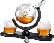 Whiskey Wine Decanter Globe World Set with Globe Glasses Anniversary Birthday