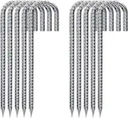 10 Pack 12 Inch Galvanized Rebar Stakes, Heavy Duty J-Hook Landscape Stakes for