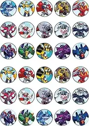 30 x Edible Cupcake Toppers – 30x Robot cybertron Themed Collection of Edible Cake Decorations | Uncut Edible on Wafer Sheet