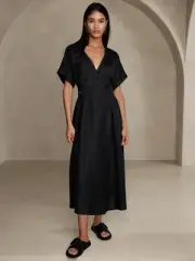 BANANA REPUBLIC Sedona Linen Dress ST Small Tall S T | Black #579133 NEW