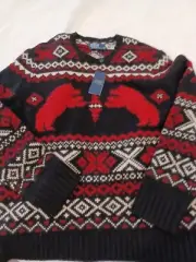 Mens POLO RALPH LAUREN Polar Bear Fair Isle Wool Sweater Size Large XL New