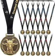 [Loetere] Cornhole/Swimming/Goat Award Medals Gold 2'' Awards Trophy with Neck Ribbon Winner Prizes Bulk Gifts for Tournaments Prize Participation Competitions Achievement(12 Pcs,Goat)
