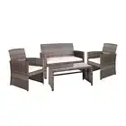 Outdoor Sofa Set with Storage Cover Rattan Chair Furniture 4 PCS Couch Seater