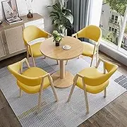 Round Conference Table Set with Chairs for Office Reception Room Club Simple Kitchen Dining Table Set for 4 Small Negotiation Table for Conference Room Space Saving Design (Coffee + Wood Color)