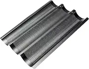 Kilimazart Baguette Tray Non- Stick French Bread Pan Carbon Steel Perforated Baguette Baking Mold (Black)
