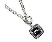 TCU Square Necklace - Silver + Sparkling Crystals - New in Bag - USA - Cute!