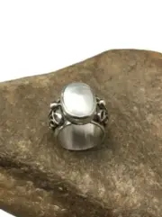 Native Womens White Mabe Pearl Navajo Sterling Silver Ring Set Size 8.5 01712